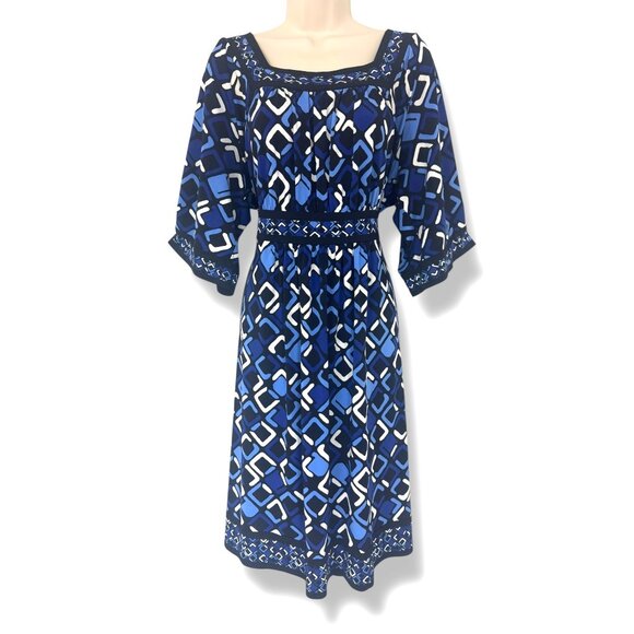 Apt. 9 Blue Geometric Print Square Neck Dress Size 2X 18 20 All-Season Plus Size - Picture 1 of 7
